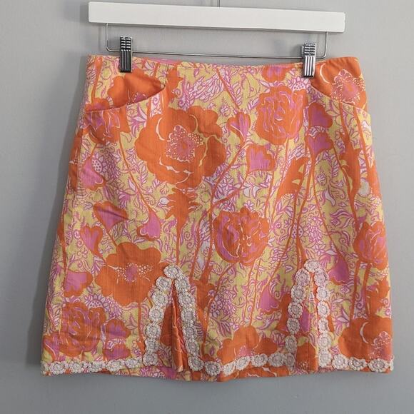 Women's Lilly Pulitzer Skirt 6 Hen House Originals Pink Orange - Picture 1 of 6